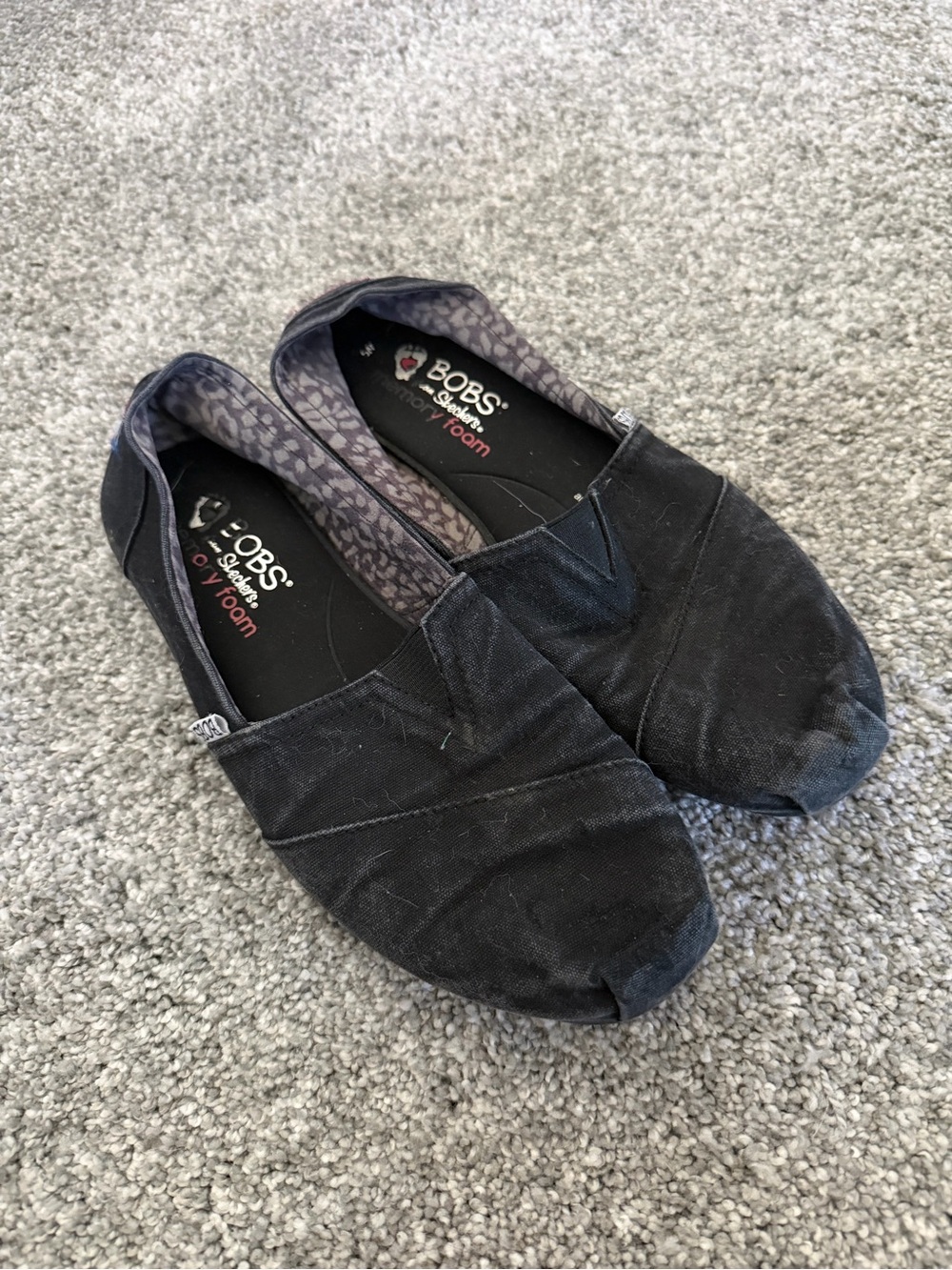 Bobs by Skechers Black Canvas Slip-On Loafers size 9